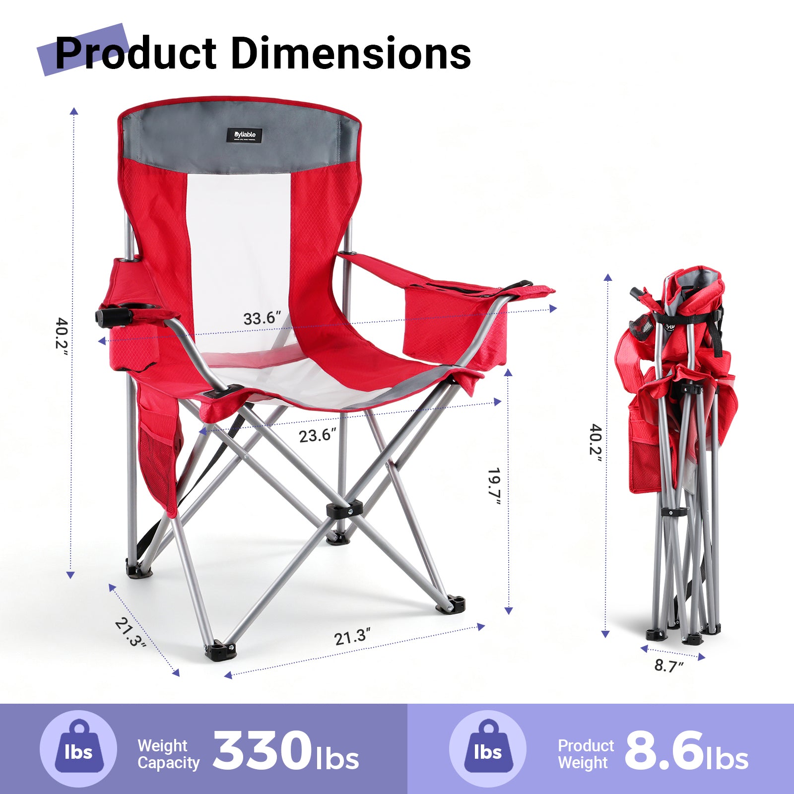 Large Folding Camping Chair with Cooler Bag