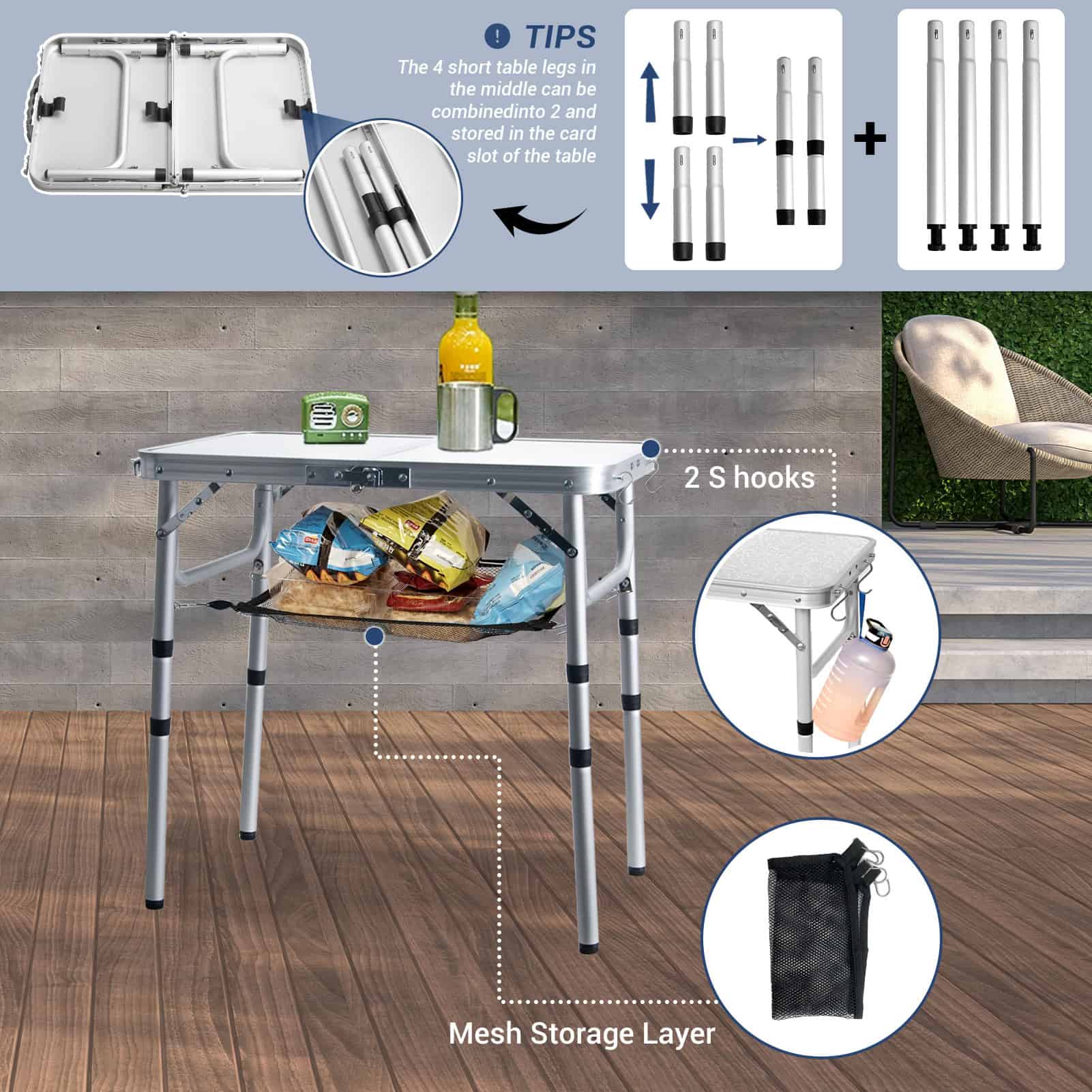 2ft Portable Aluminum Camping Table