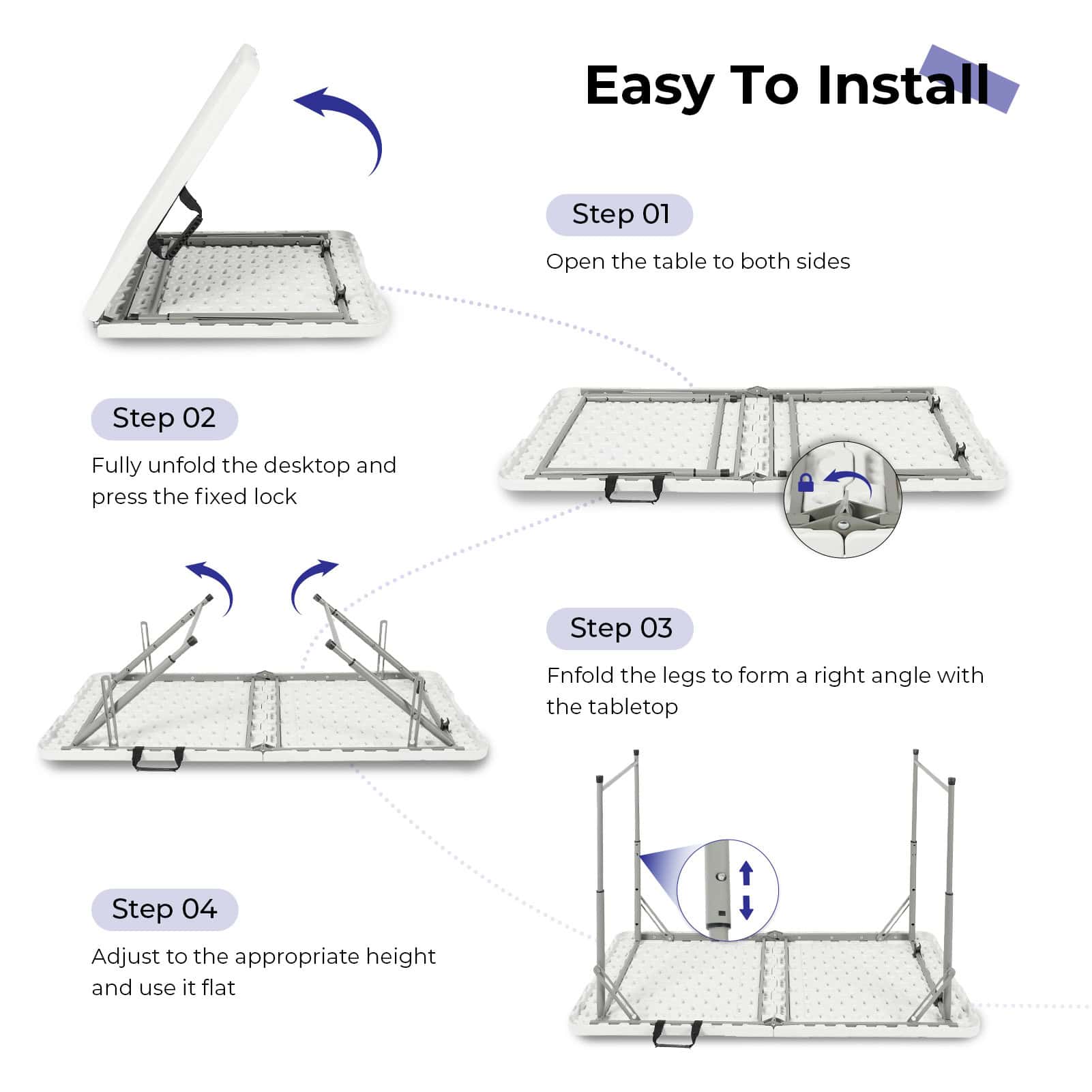 4ft Portable Heavy Duty Plastic Folding Table