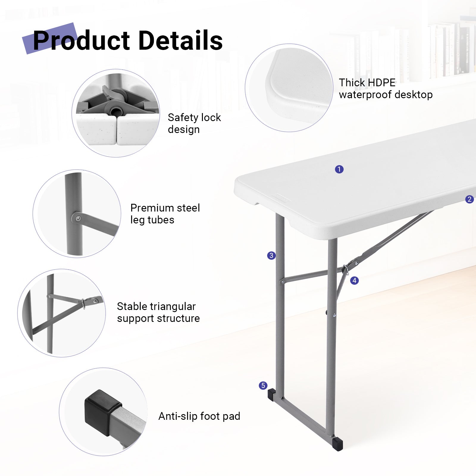 Byliable 6FT Narrow Folding Table