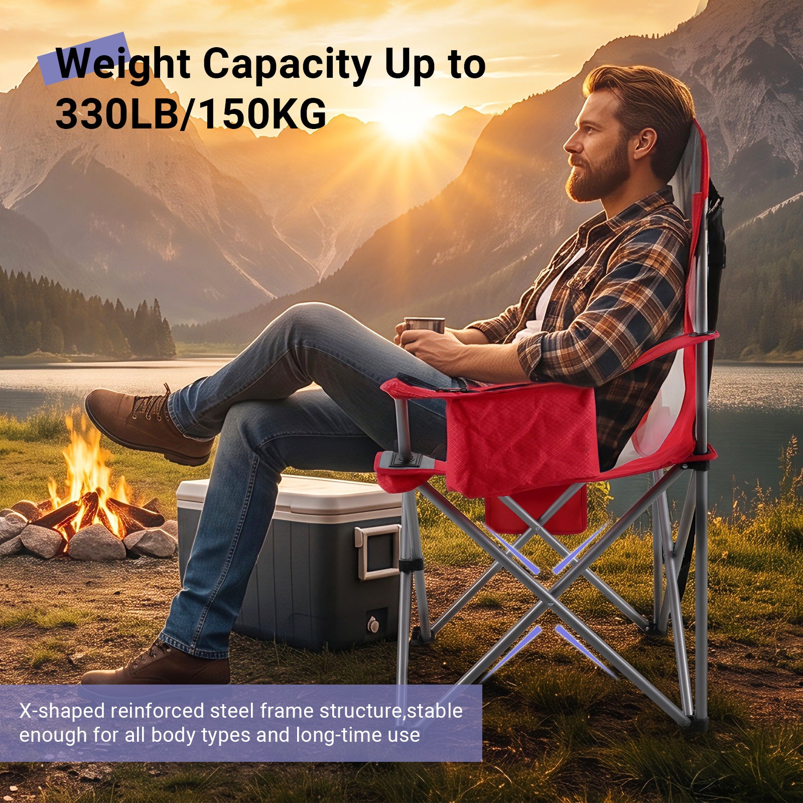 Large Folding Camping Chair with Cooler Bag