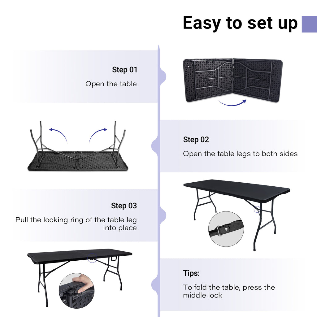 6ft Portable Heavy Duty Plastic Folding Table