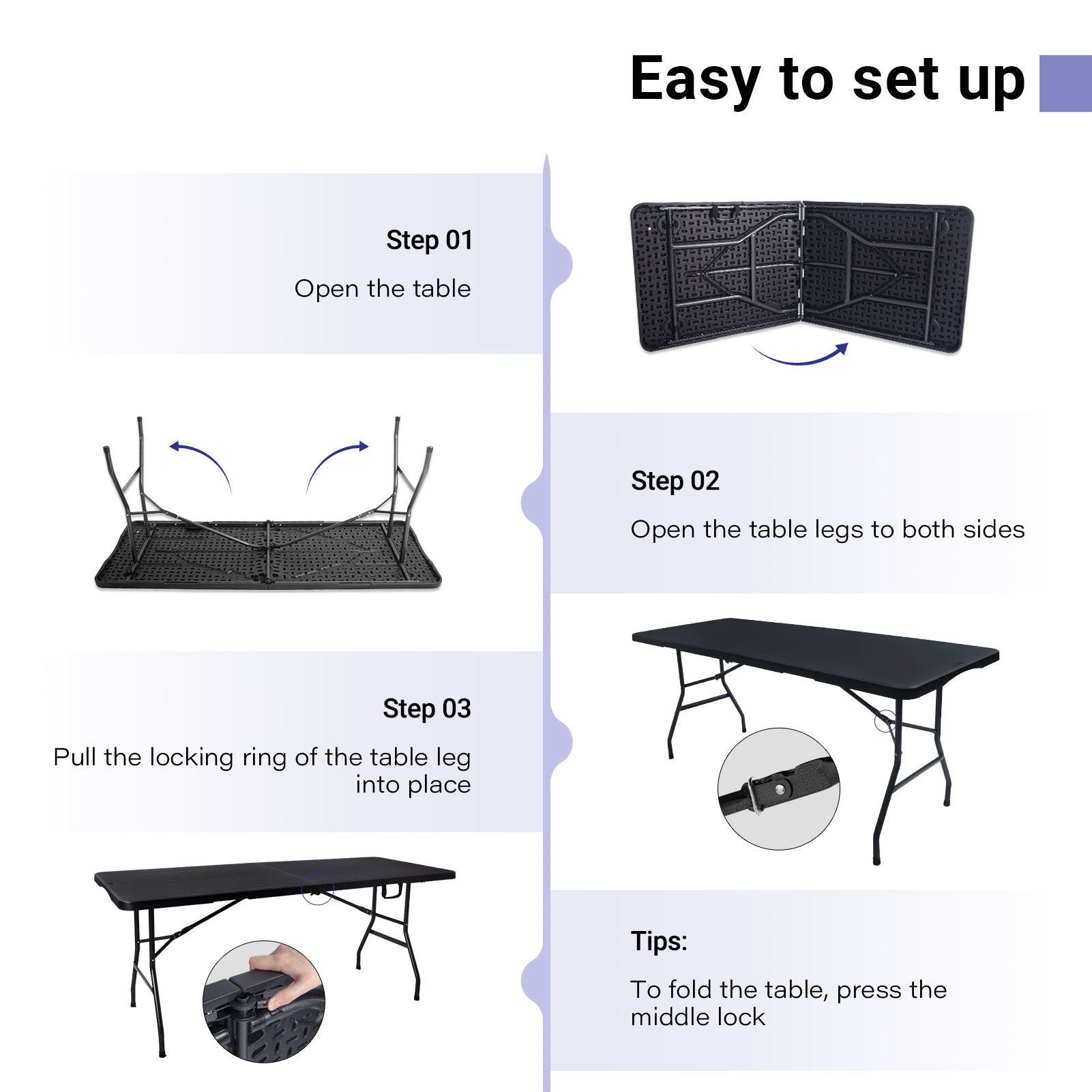 6ft Portable Heavy Duty Plastic Folding Table