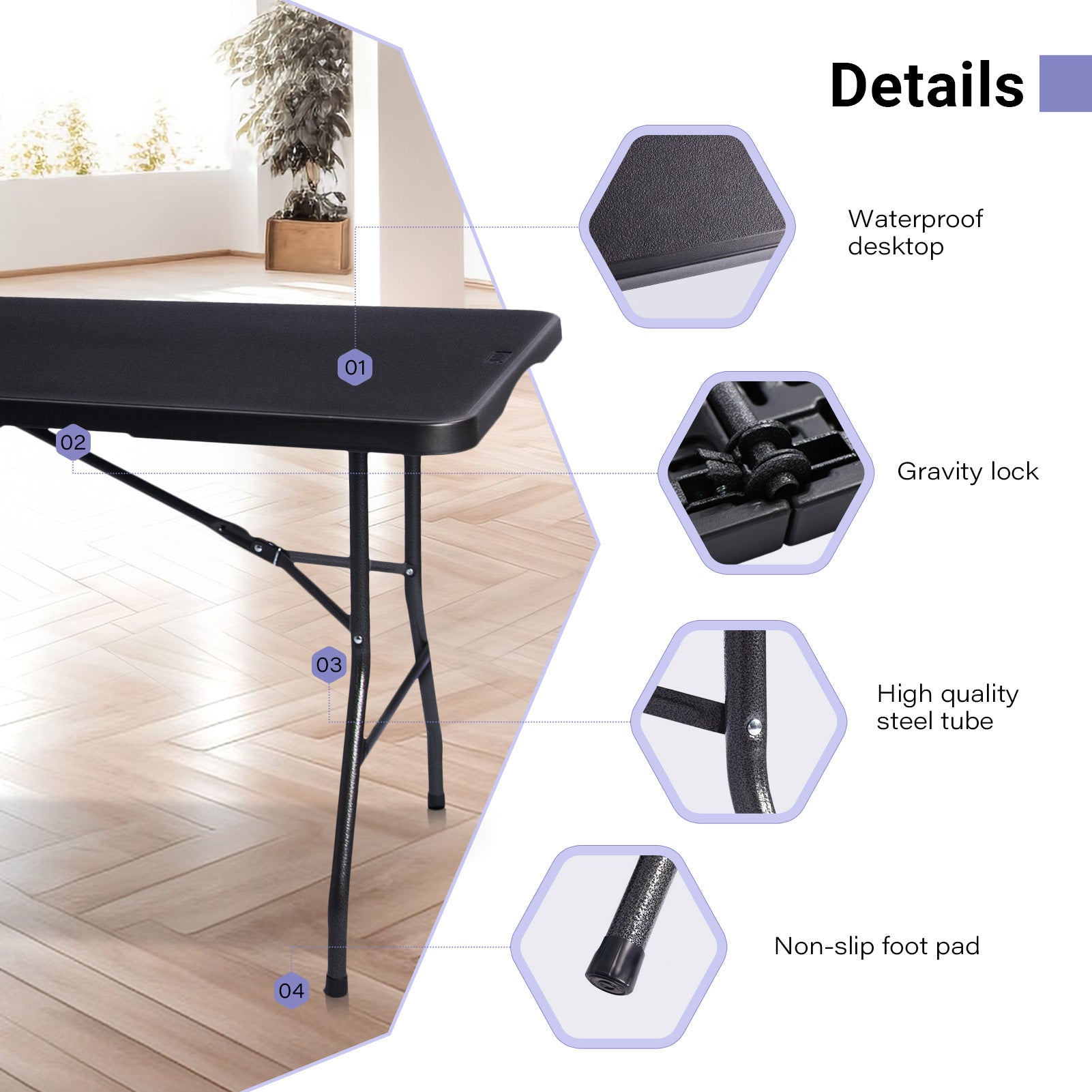 6ft Portable Heavy Duty Plastic Folding Table